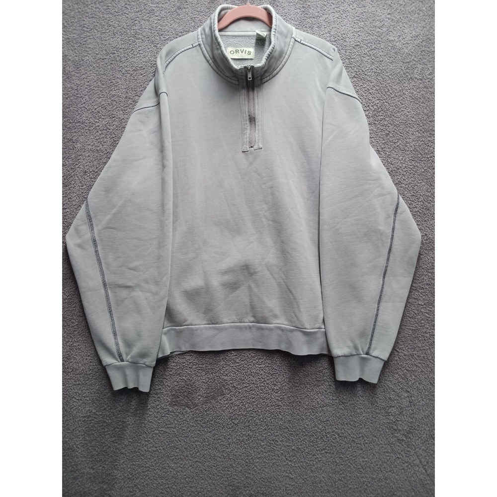 Orvis Men's XXL Quarter Zip Mock‎ Neck Pullover Sweatshirt Gray Cotton Blend